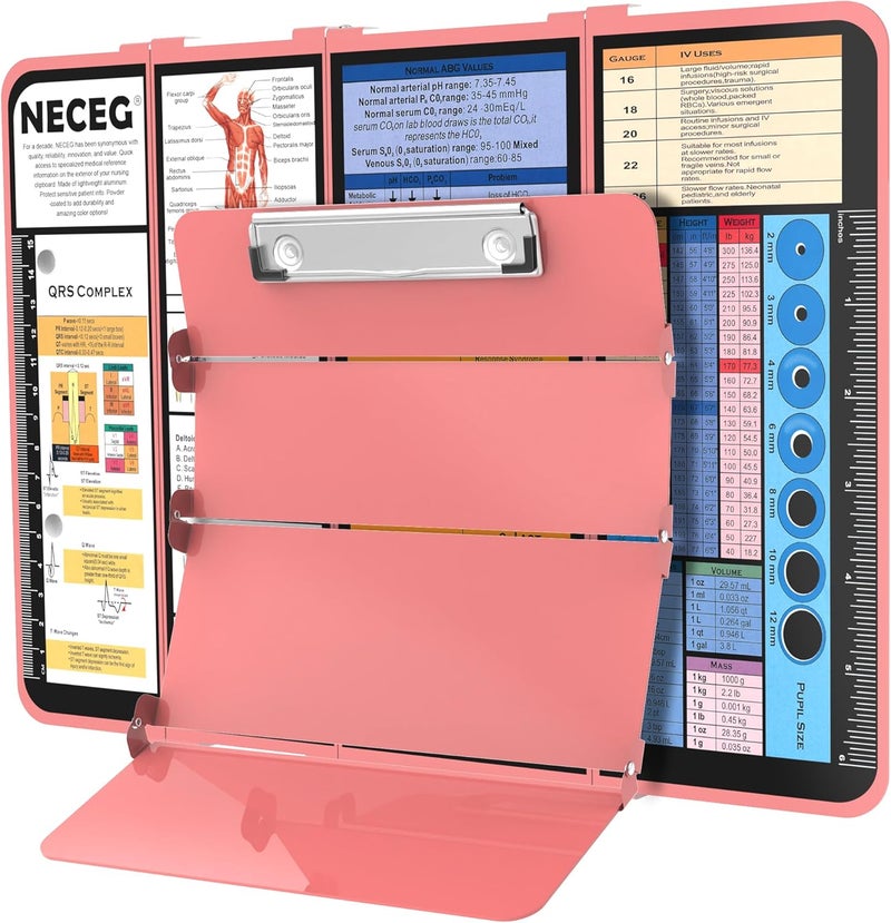 NECEG Nursing Clipboard Foldable Edition Cheat Sheets Aluminum 4 Layers Pocket Size Size Pen Clip Pocketfor Nurses Students School Doctor- Rose Christmas Gifts Idea - Image 1